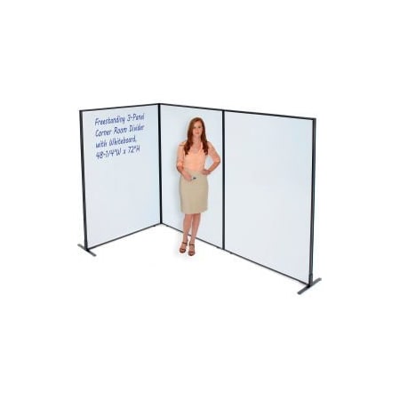 Global Equipment Interion    Freestanding 3-Panel Corner Room Divider with Whiteboard, 48-1/4"W x 72"H 695170B